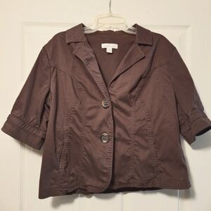 Coldwater Creek Brown Blazer with 3/4 Sleeves and Relaxed Fit